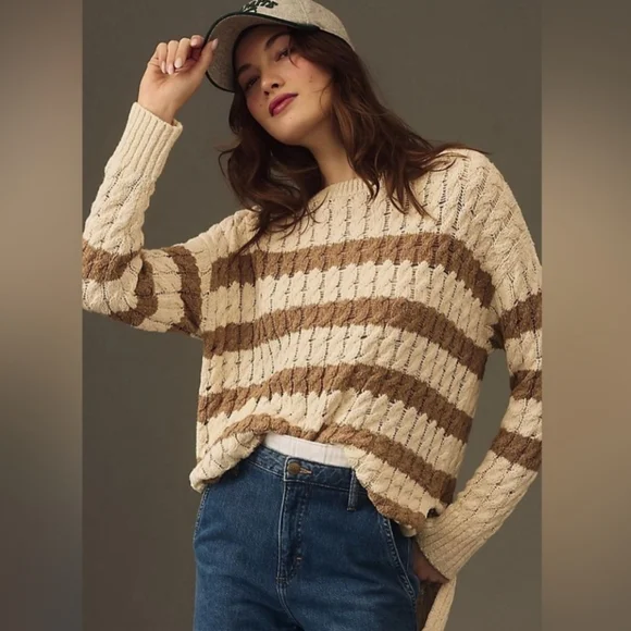 NEW Pilcro Anthropologie Longline Side Slit Knit Striped Sweater - Picture 2 of 7